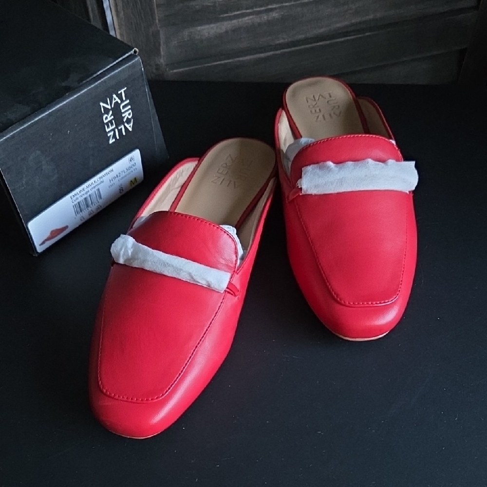 Naturalizer Red Leather Slip-On Mules